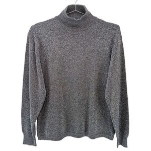 CLASSIQUES ENTIER Merino Wool Blend Metallic Mock Neck Sweater • XL • silver